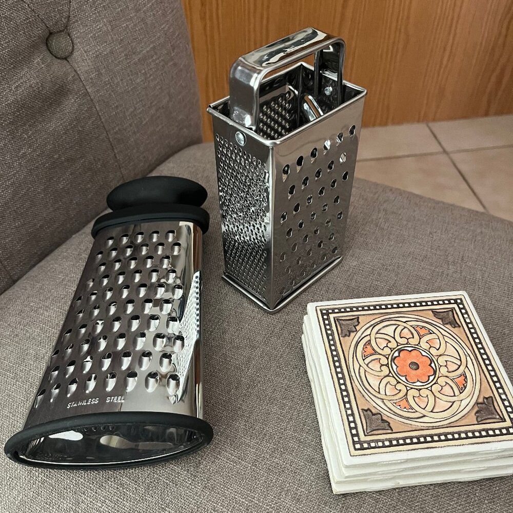 Kitchen & Home Bundle – Set of 2 Large Graters & 4 Mexican Tile Coasters